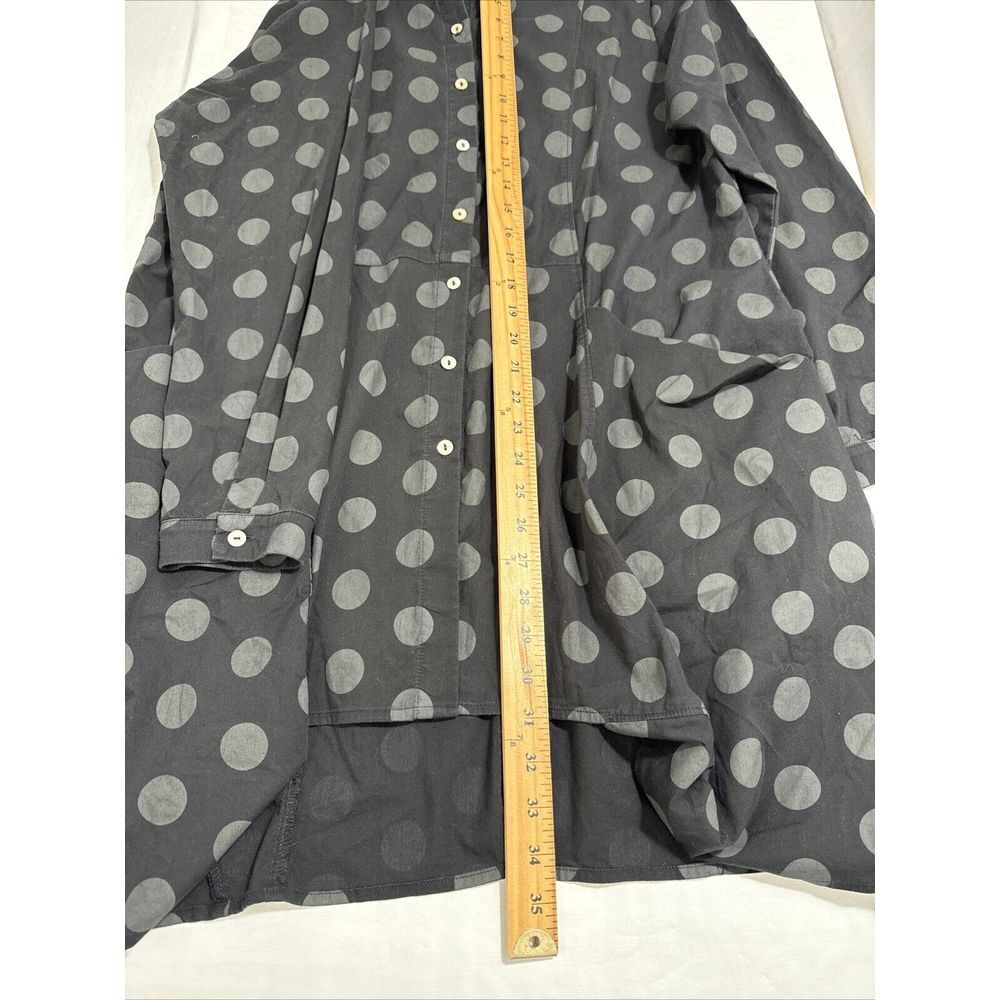NWOT — Comfy USA Tunic Women's Large Black Gray Polca-Dot Button Up High Low - Picture 7 of 8